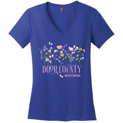 Door County Wisconsin Wildflowers Summer Vacation Souvenir Gift Women's V-Neck T-Shirt