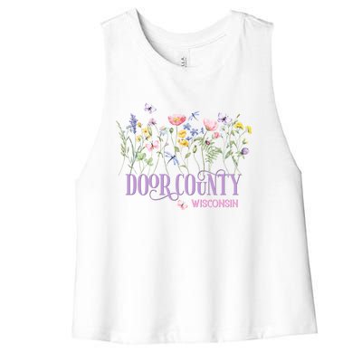 Door County Wisconsin Wildflowers Summer Vacation Souvenir Gift Women's Racerback Cropped Tank