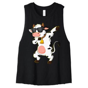 Dabbing Cow Wearing Sunglasses Dab Dance Kids Women's Racerback Cropped Tank