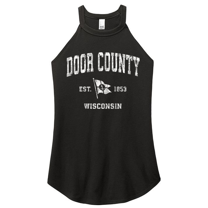 Door County Wi Vintage Nautical Boat Anchor Flag Sports Gift Women's Perfect Tri Rocker Tank
