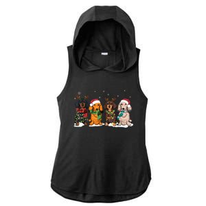 Dachshund Christmas Weiner Dog Christmas Pajamas For Women Ladies PosiCharge Tri-Blend Wicking Draft Hoodie Tank