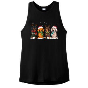 Dachshund Christmas Weiner Dog Christmas Pajamas For Women Ladies PosiCharge Tri-Blend Wicking Tank