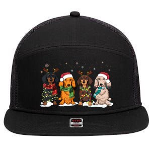 Dachshund Christmas Weiner Dog Christmas Pajamas For Women 7 Panel Mesh Trucker Snapback Hat