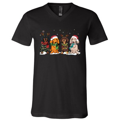 Dachshund Christmas Weiner Dog Christmas Pajamas For Women V-Neck T-Shirt