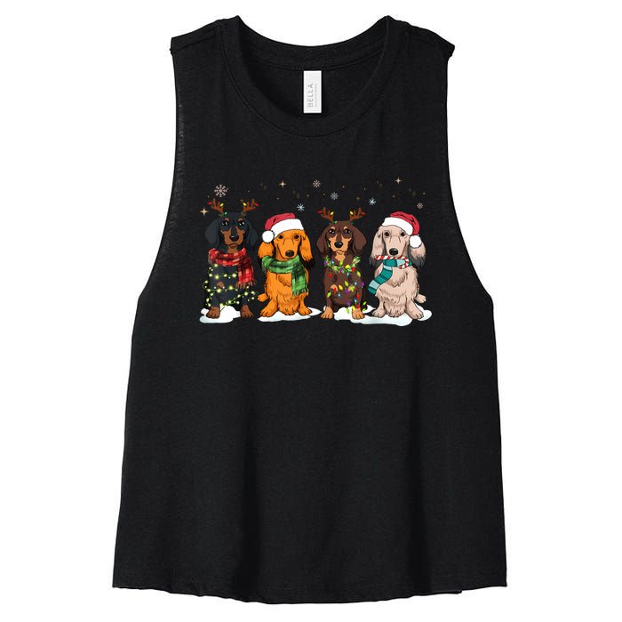 Dachshund Christmas Weiner Dog Christmas Pajamas For Women Women's Racerback Cropped Tank