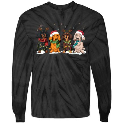 Dachshund Christmas Weiner Dog Christmas Pajamas For Women Tie-Dye Long Sleeve Shirt