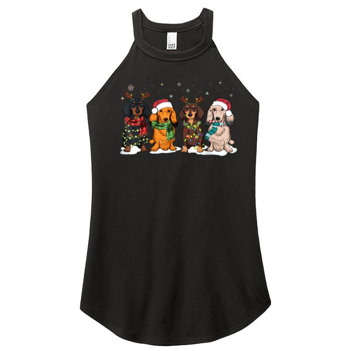 Dachshund Christmas Weiner Dog Christmas Pajamas For Women Women's Perfect Tri Rocker Tank