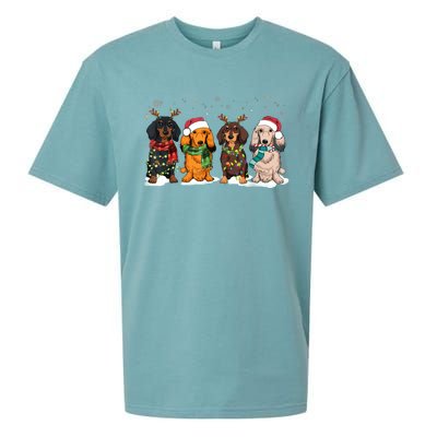 Dachshund Christmas Weiner Dog Christmas Pajamas For Women Sueded Cloud Jersey T-Shirt