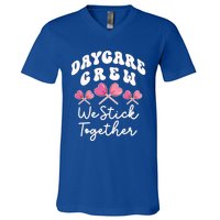 Daycare Crew We Stick Together Daycare Teacher Heart Sucker Cool Gift V-Neck T-Shirt