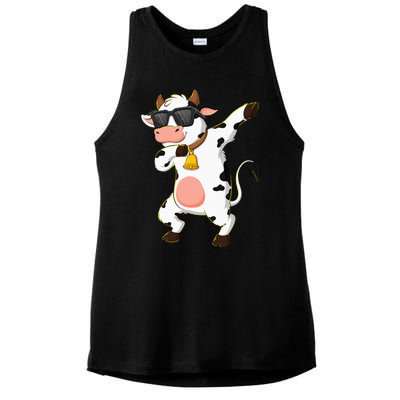 Dabbing Cow Wearing Sunglasses Dab Dance Kids Ladies PosiCharge Tri-Blend Wicking Tank