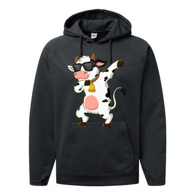 Dabbing Cow Wearing Sunglasses Dab Dance Kids Performance Fleece Hoodie