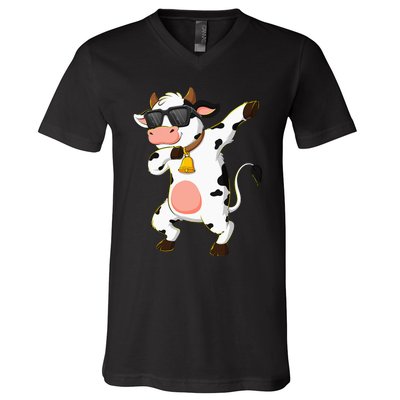 Dabbing Cow Wearing Sunglasses Dab Dance Kids V-Neck T-Shirt