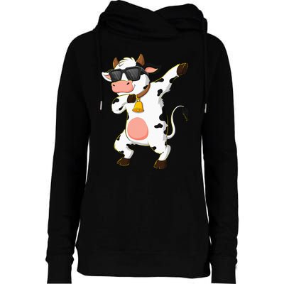 Dabbing Cow Wearing Sunglasses Dab Dance Kids Womens Funnel Neck Pullover Hood