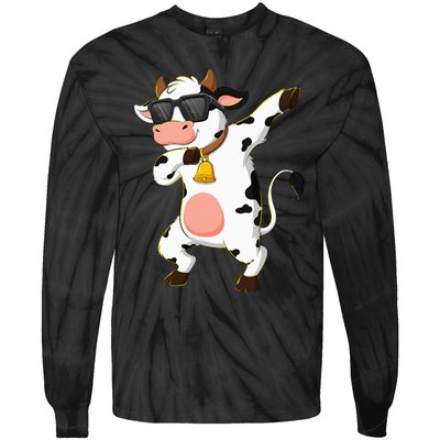 Dabbing Cow Wearing Sunglasses Dab Dance Kids Tie-Dye Long Sleeve Shirt