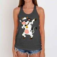 Dabbing Cow Wearing Sunglasses Dab Dance Kids Women's Knotted Racerback Tank