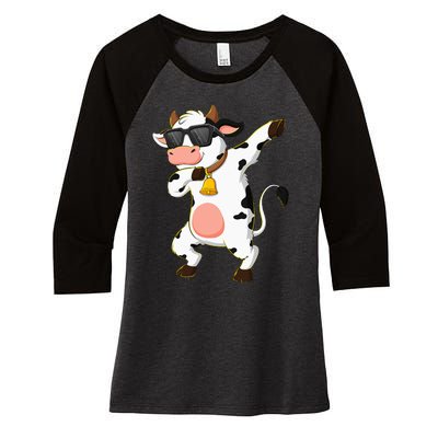 Dabbing Cow Wearing Sunglasses Dab Dance Kids Women's Tri-Blend 3/4-Sleeve Raglan Shirt