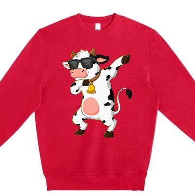 Dabbing Cow Wearing Sunglasses Dab Dance Kids Premium Crewneck Sweatshirt