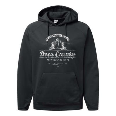 Door County Wi Sailboat Vintage Nautical Performance Fleece Hoodie