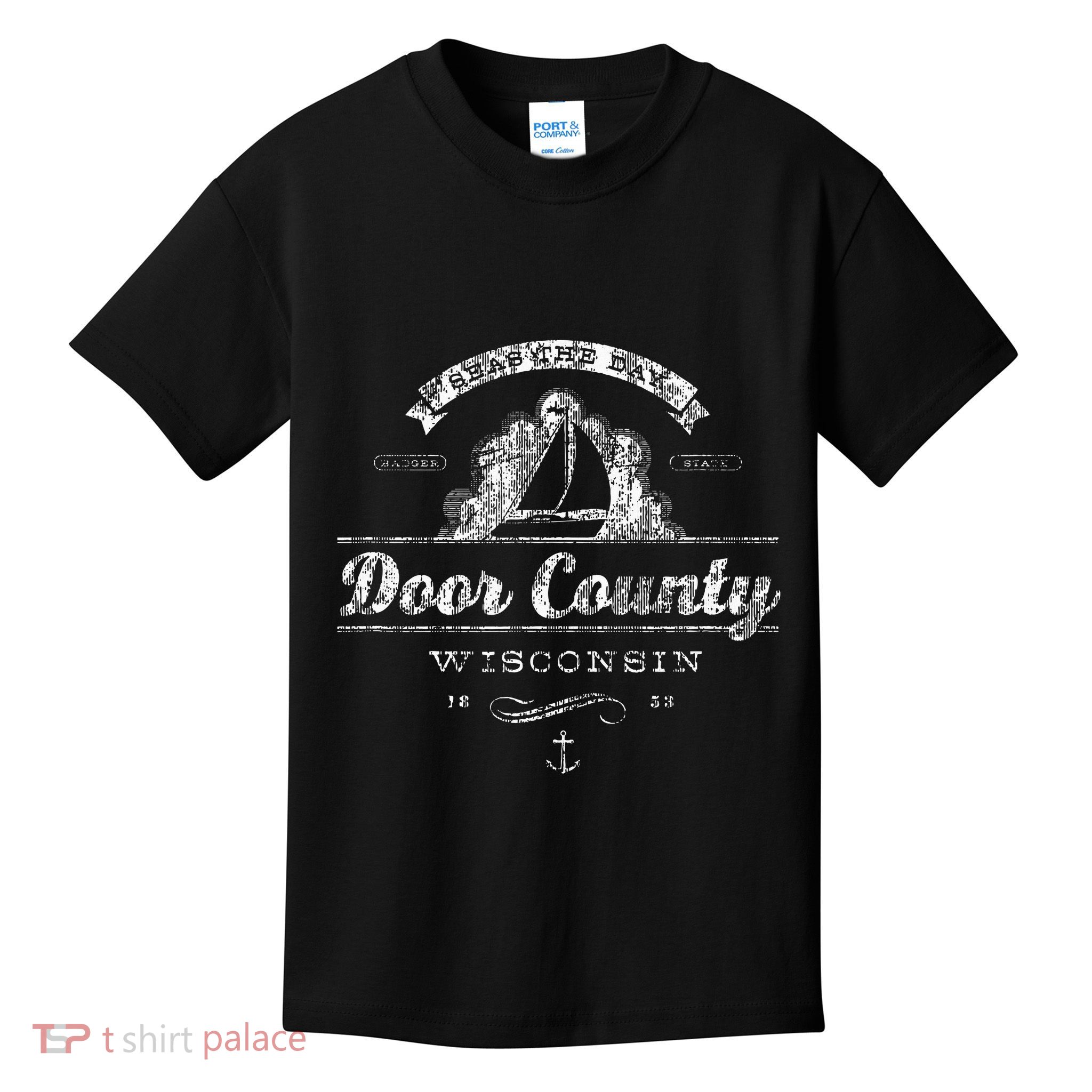 Door County Wi Sailboat Vintage Nautical Kids T-Shirt
