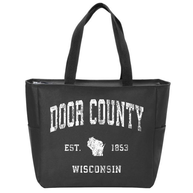 Door County Wisconsin Wi Vintage Athletic Sports Design Zip Tote Bag