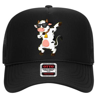 Dabbing Cow Wearing Sunglasses Dab Dance High Crown Mesh Back Trucker Hat