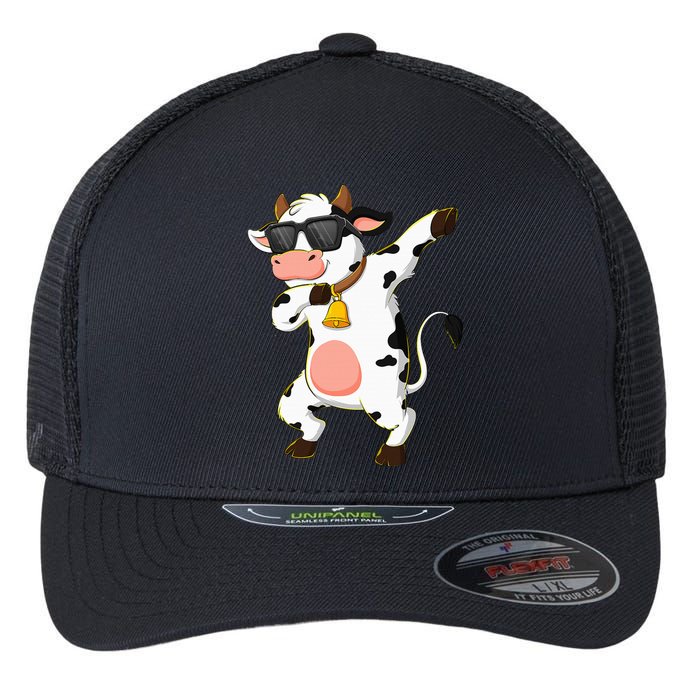 Dabbing Cow Wearing Sunglasses Dab Dance Flexfit Unipanel Trucker Cap