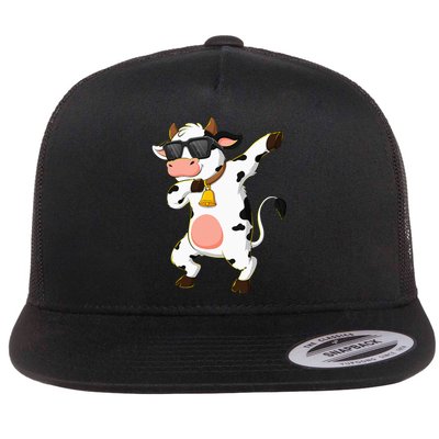 Dabbing Cow Wearing Sunglasses Dab Dance Flat Bill Trucker Hat