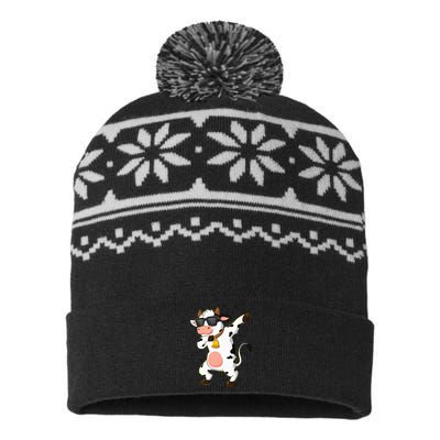 Dabbing Cow Wearing Sunglasses Dab Dance USA-Made Snowflake Beanie