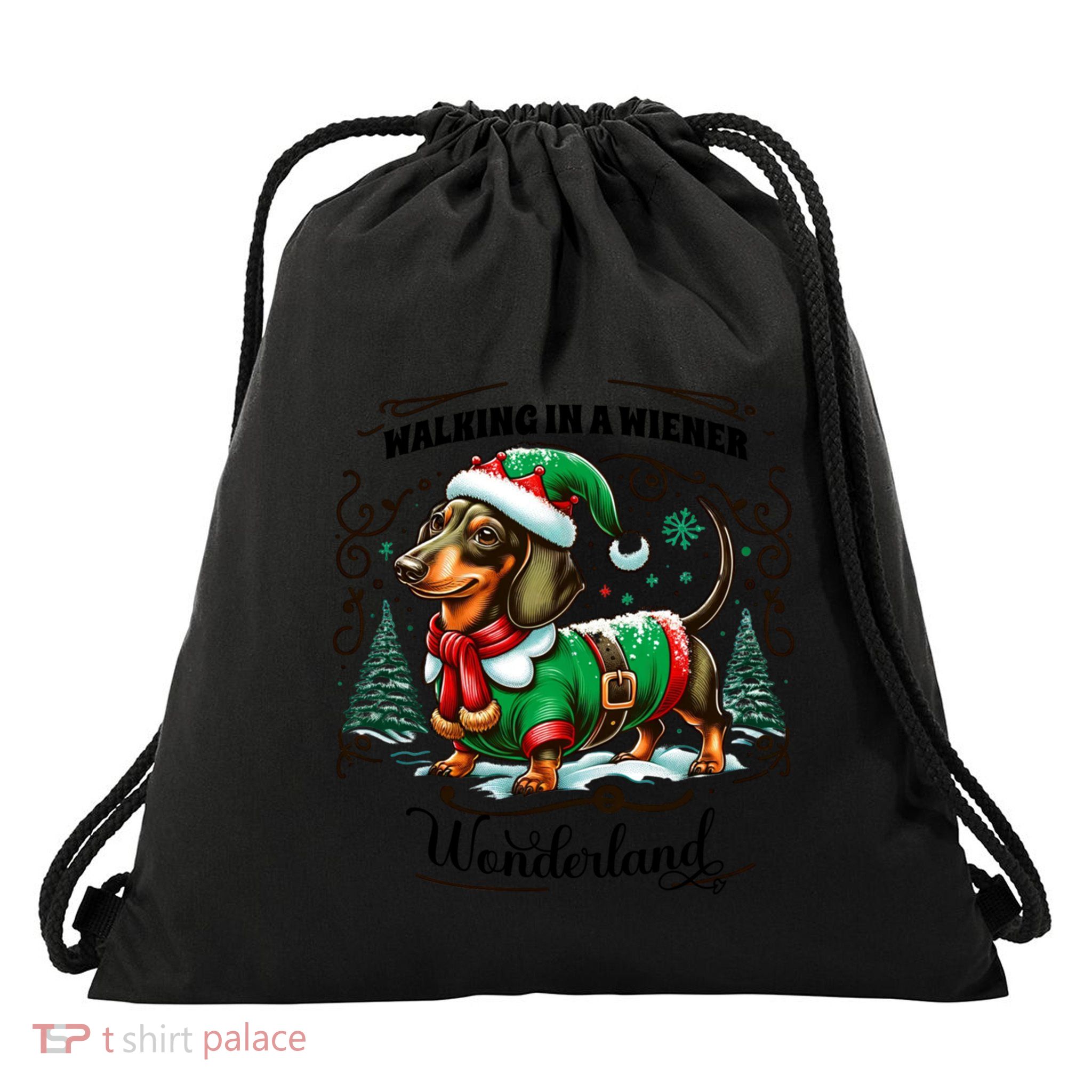 Dachshund Christmas Walking In A Wiener Wonderland Cute Dog Gift Drawstring Bag