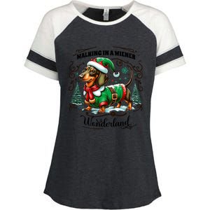 Dachshund Christmas Walking In A Wiener Wonderland Cute Dog Gift Enza Ladies Jersey Colorblock Tee