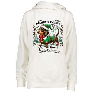 Dachshund Christmas Walking In A Wiener Wonderland Cute Dog Gift Womens Funnel Neck Pullover Hood