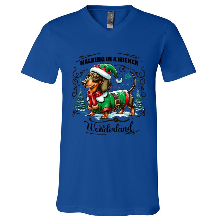 Dachshund Christmas Walking In A Wiener Wonderland Cute Dog Gift V-Neck T-Shirt