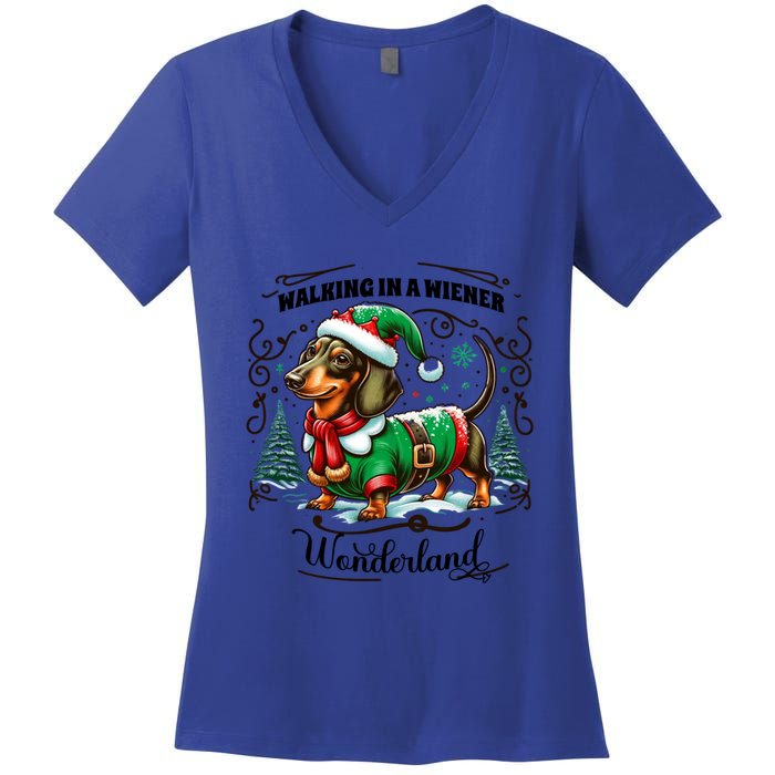 Dachshund Christmas Walking In A Wiener Wonderland Cute Dog Gift Women's V-Neck T-Shirt