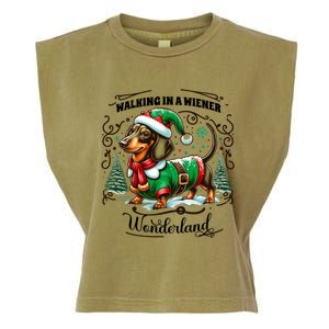 Dachshund Christmas Walking In A Wiener Wonderland Cute Dog Gift Garment-Dyed Women's Muscle Tee