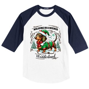 Dachshund Christmas Walking In A Wiener Wonderland Cute Dog Gift Baseball Sleeve Shirt