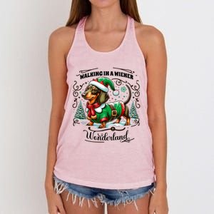 Dachshund Christmas Walking In A Wiener Wonderland Cute Dog Gift Women's Knotted Racerback Tank