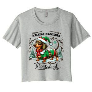 Dachshund Christmas Walking In A Wiener Wonderland Cute Dog Gift Women's Crop Top Tee