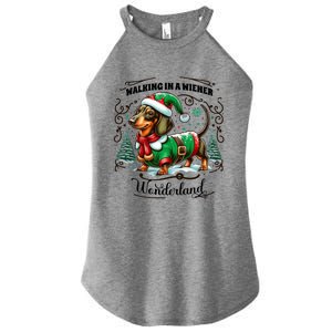 Dachshund Christmas Walking In A Wiener Wonderland Cute Dog Gift Women's Perfect Tri Rocker Tank