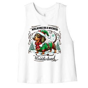 Dachshund Christmas Walking In A Wiener Wonderland Cute Dog Gift Women's Racerback Cropped Tank