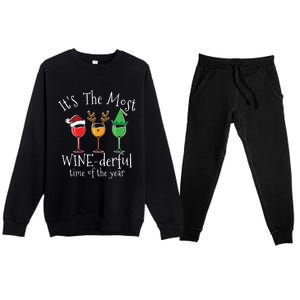 Drunk Christmas Wine Xmas Alcohol Funny Gift Premium Crewneck Sweatsuit Set