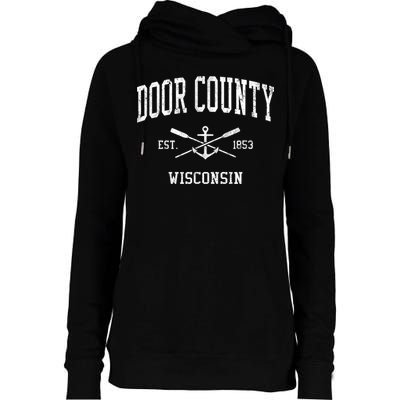 Door County WI Vintage Crossed Oars & Boat Anchor Sports Womens Funnel Neck Pullover Hood