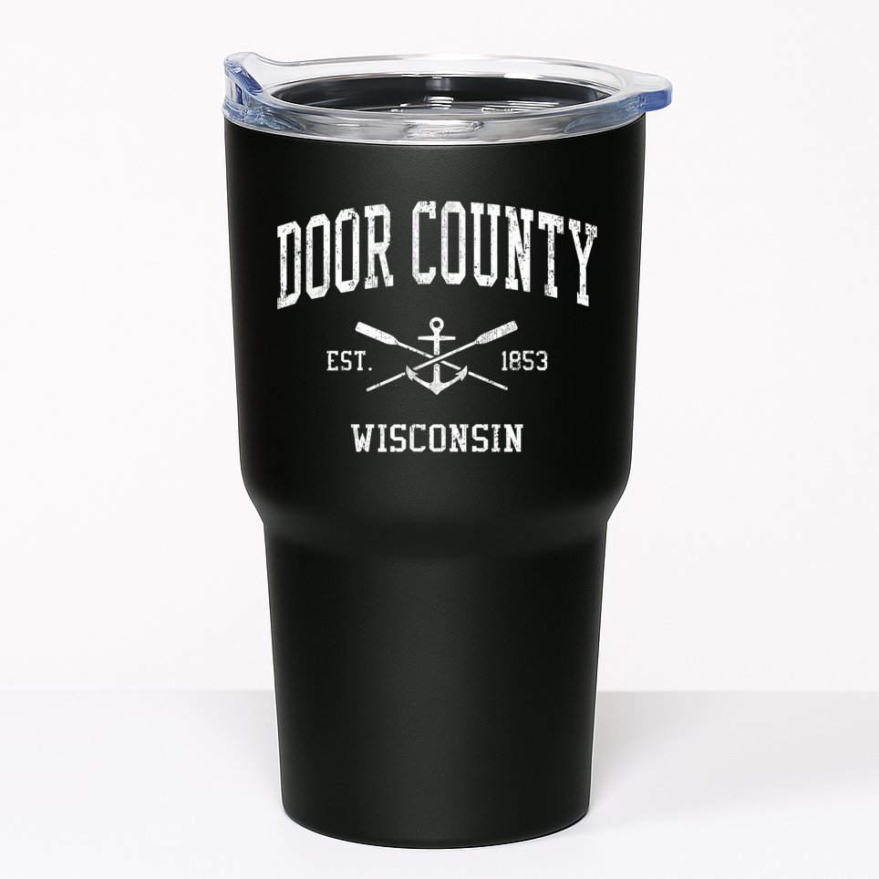 Door County WI Vintage Crossed Oars & Boat Anchor Sports Tumbler