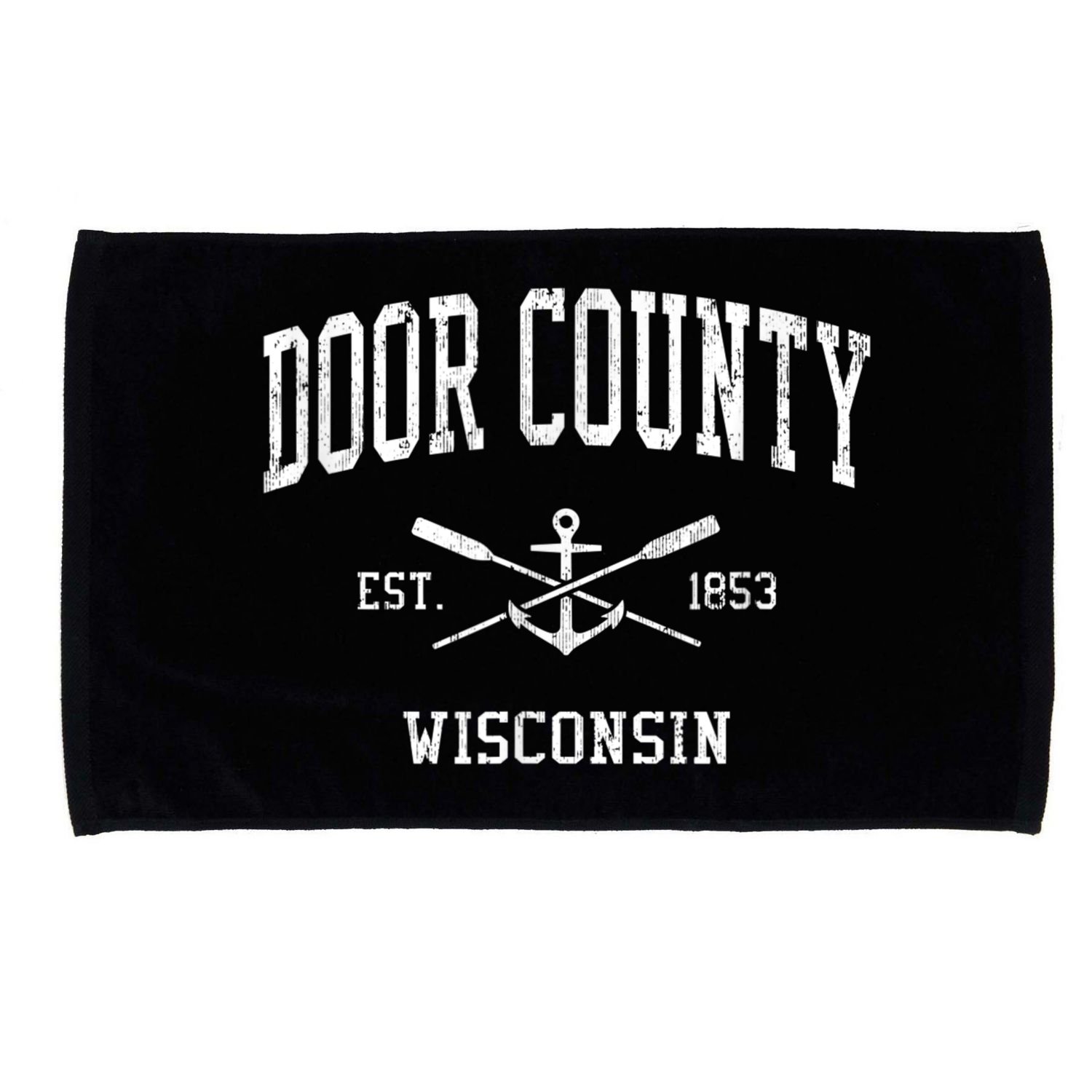 Door County WI Vintage Crossed Oars & Boat Anchor Sports Microfiber Hand Towel