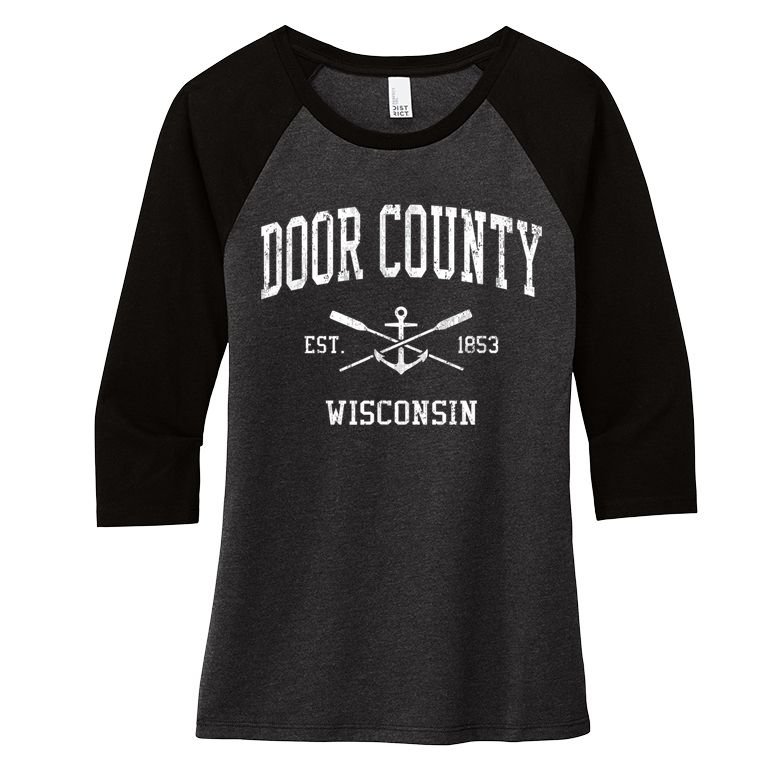 Door County WI Vintage Crossed Oars & Boat Anchor Sports Women's Tri-Blend 3/4-Sleeve Raglan Shirt