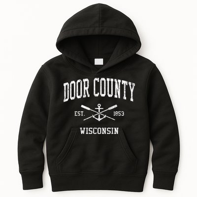 Door County WI Vintage Crossed Oars & Boat Anchor Sports Kids Hoodie