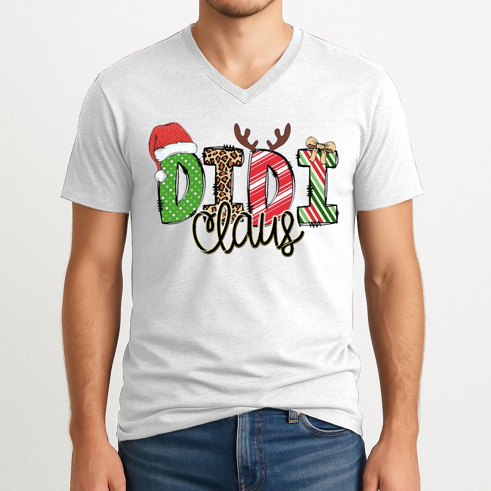 Didi Claus Xmas Happy Family New Santa Claus Christmas  V-Neck T-Shirt