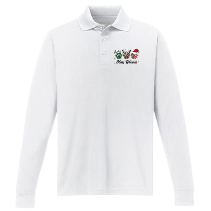 Dog Christmas Xmas Holiday Season Dog Lover Performance Long Sleeve Polo