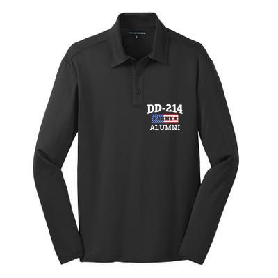 DD-214 Army Alumni US American Flag Silk Touch Performance Long Sleeve Polo