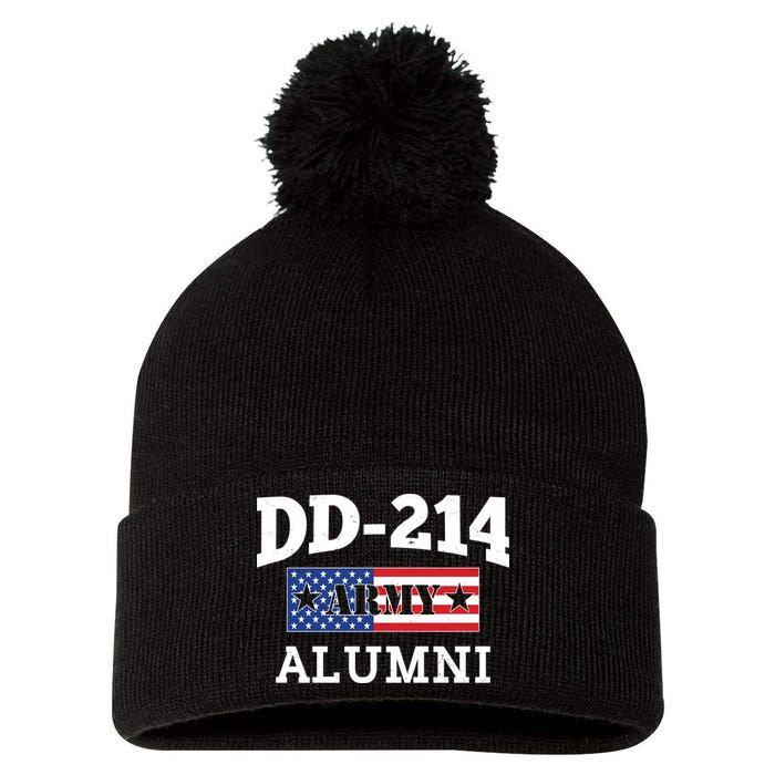 DD-214 Army Alumni US American Flag Pom Pom 12in Knit Beanie