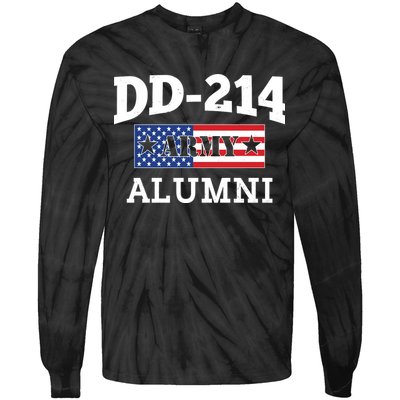 DD-214 Army Alumni US American Flag Tie-Dye Long Sleeve Shirt